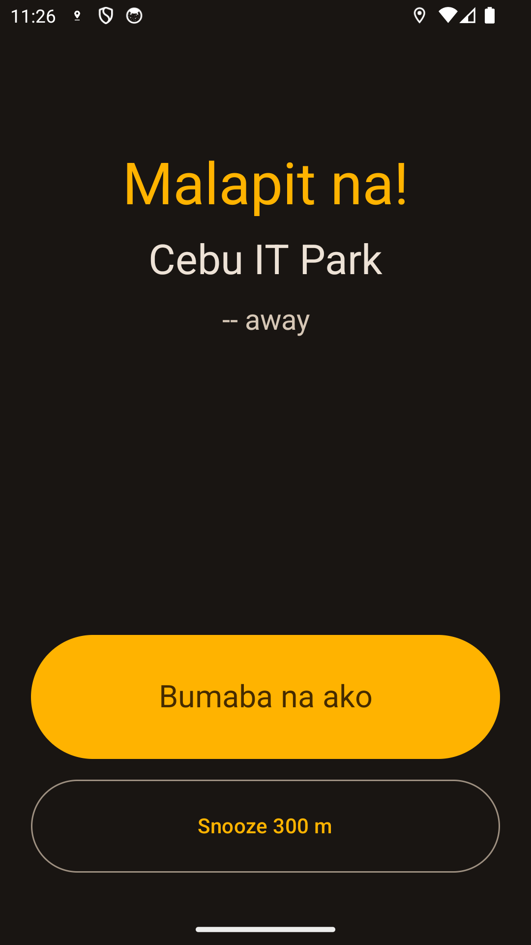 Destination alarm screen